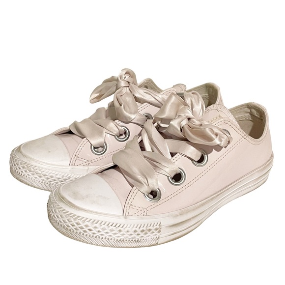 Converse All Star Size 6 Ballet Pink Patent Leather Sneakers Ribbon Shoe Low - Picture 1 of 7